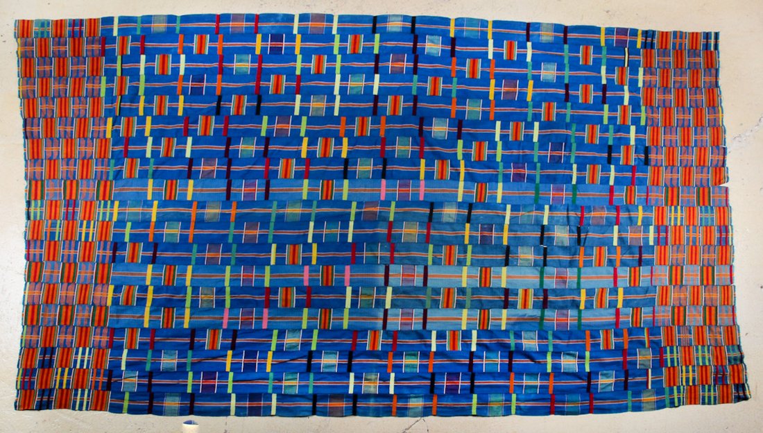 Large Multi Colored Kente Cloth: Multi Colored Kente Cloth, Ghana, mid 20th c, narrow width loom, sewn panels. Size: 131 x 71-1/2 inches (332.74 x 181.61 cm).