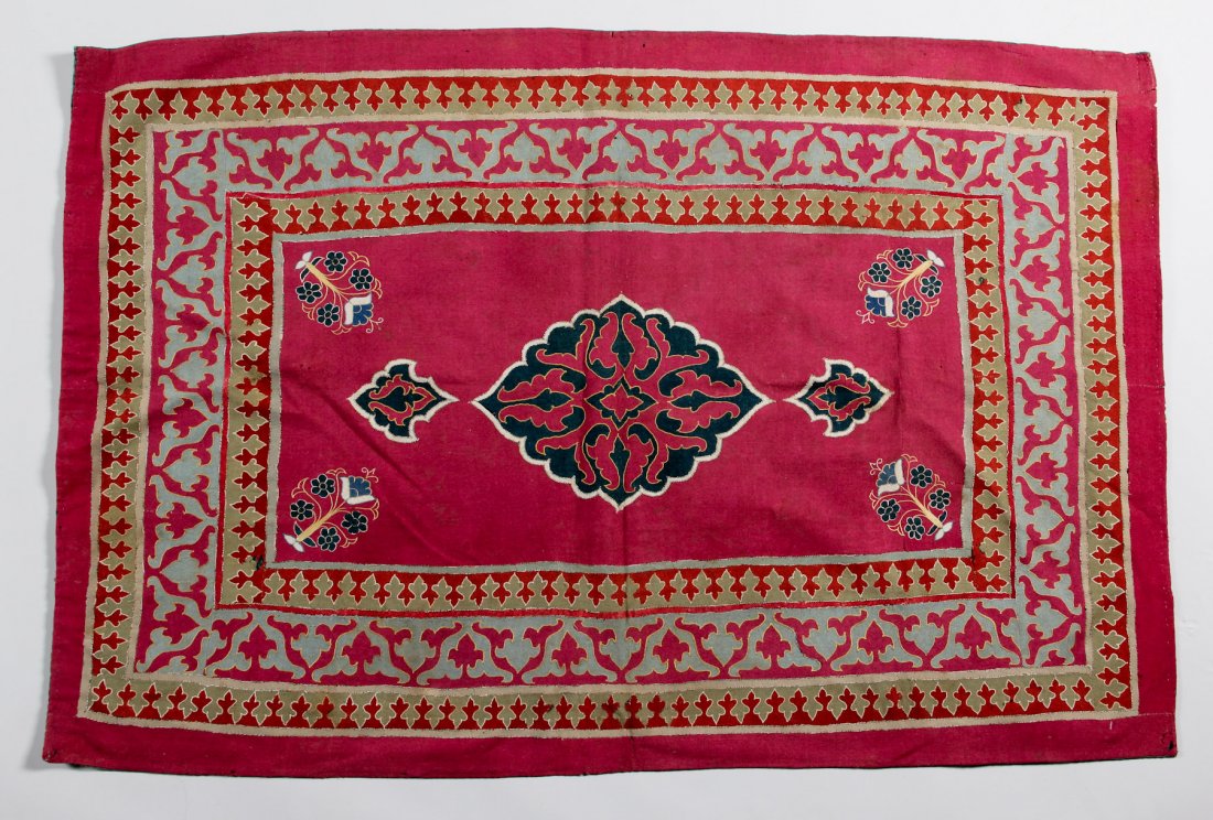 Central Asian Textile: Central Asian Textile, 19th c, cut-work appliquÃ©. Size: 2' x 3' (61 x 91 cm).