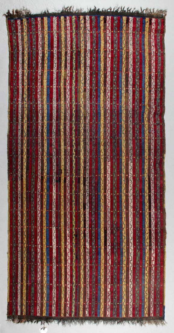 Central Anatolian Village Rug: Central Anatolian Rug, 19th c, shawl pattern stripes. Prov: Samy and Sara Rabinovic. Size: 4' 6-1/2" x 8'5".