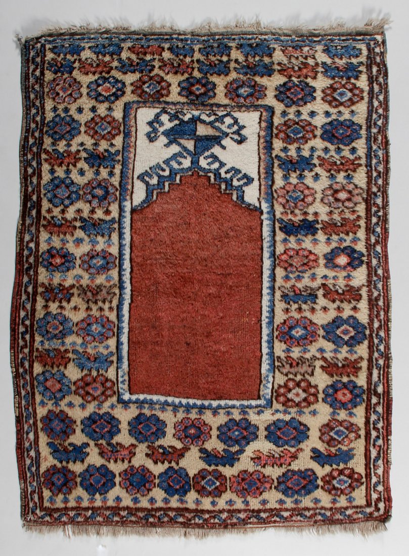 Konya Village Prayer Rug: Konya Village Prayer Rug, central Anatolia, late 19th c. Prov: Samy and Sara Rabinovic. Size: 3'3" x 3'10" (99.05 x 116.84 cm).