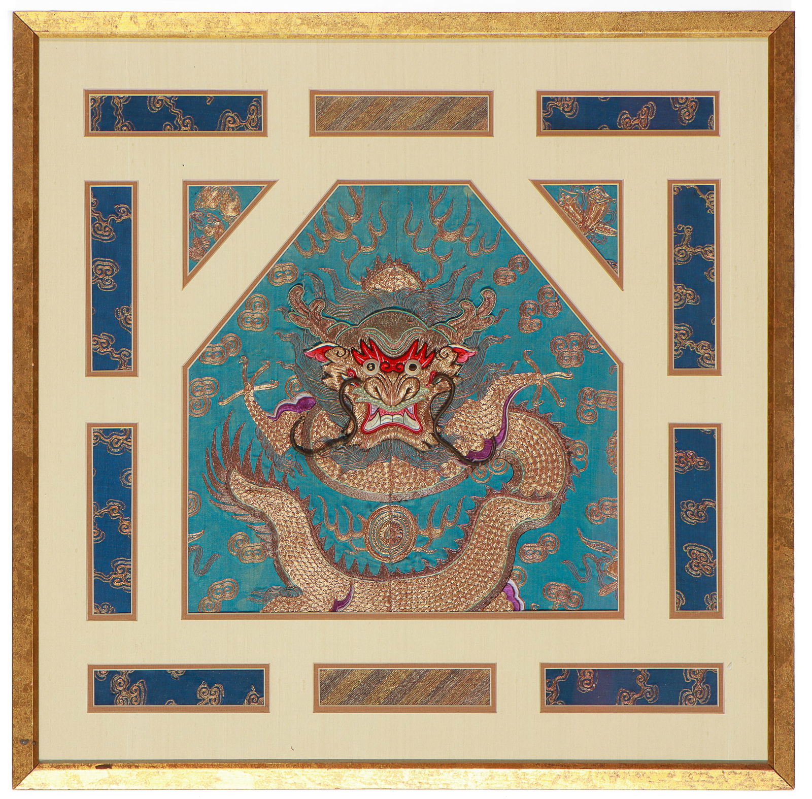 Framed Chinese Silk Dragon Textile (1 of 3)