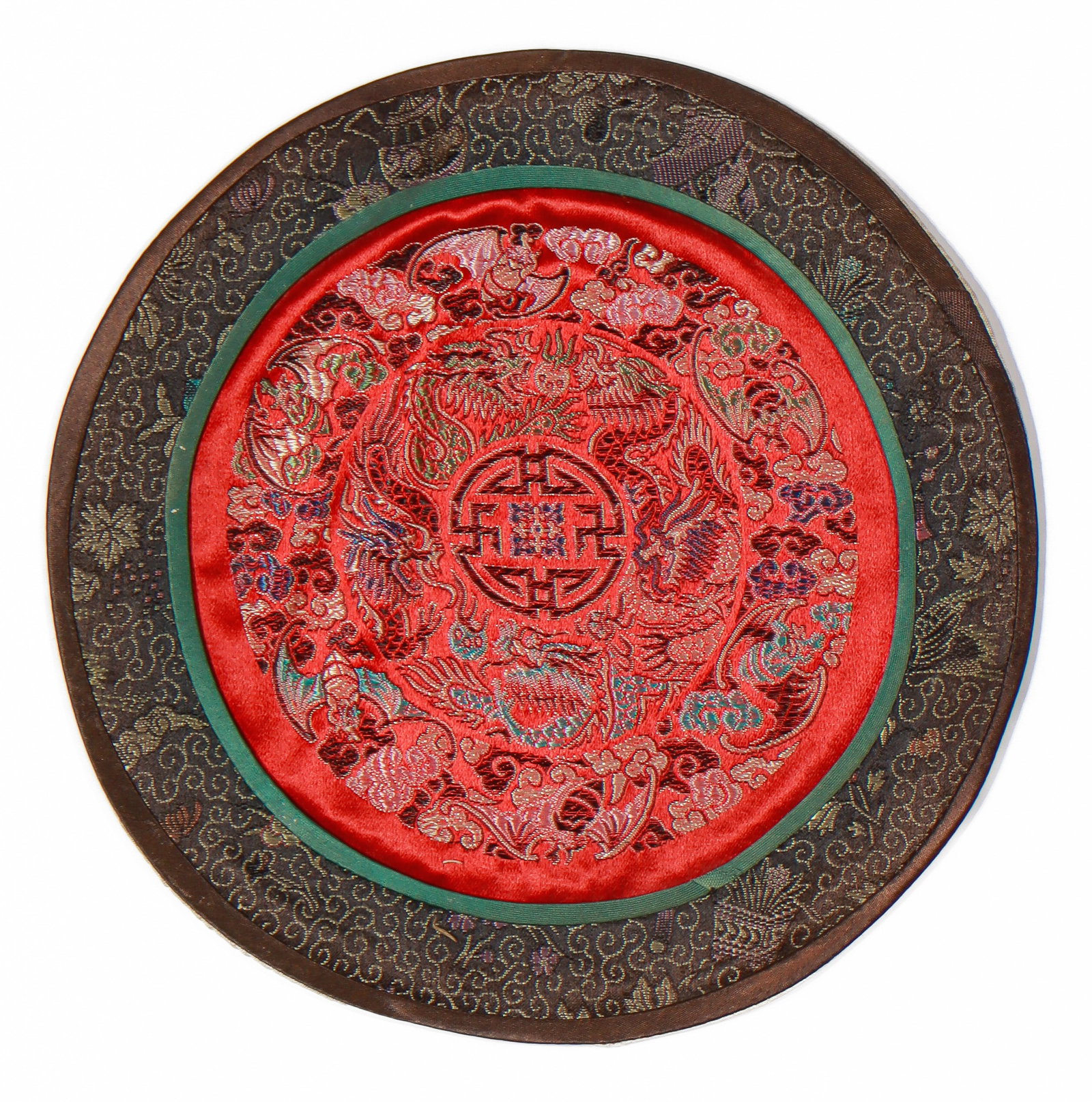 Silk Embroidered Roundel, China, Qing Dynasty: Silk Embroidered Roundel, China, Qing Dynasty. Size: 8'' x 8'' (20 x 20 cm).