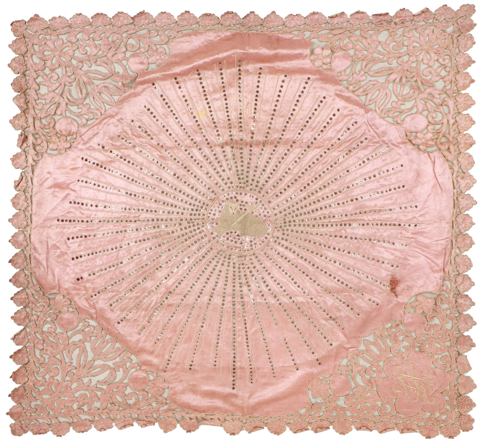 Antique Armenian Silk Embroidered Textile W. Initials (1 of 5)