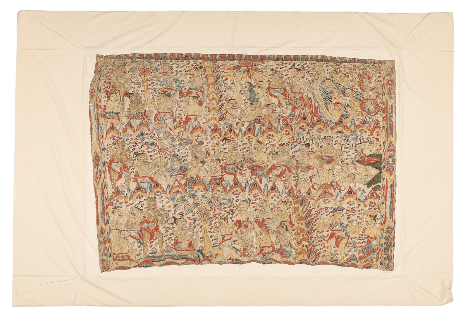 Balinese Tabing Story Cloth, Bali, Late 19th C.: Balinese Tabing Story Cloth, Bali, Late 19th C. Size: 5'0'' x 3'7'', 152 x 109 cm (textile); 7'4'' x 4'11'', 224 x 150 cm (backing).