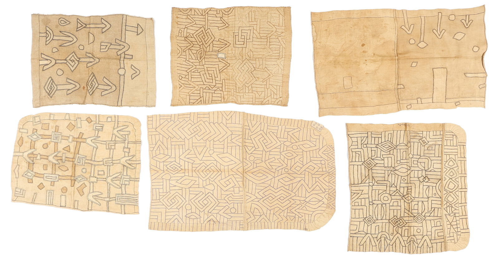 6 Kuba Cloth Sections, Zaire, Early 20th C. (1 of 5)