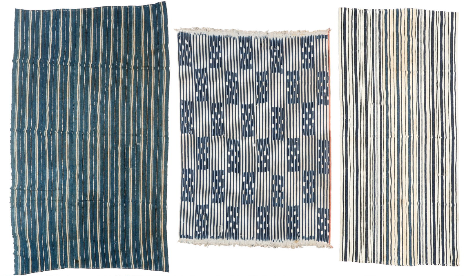3 Indigo Striped Baule Textiles, Ivory Coast, Mid 20th C. (1 of 2)