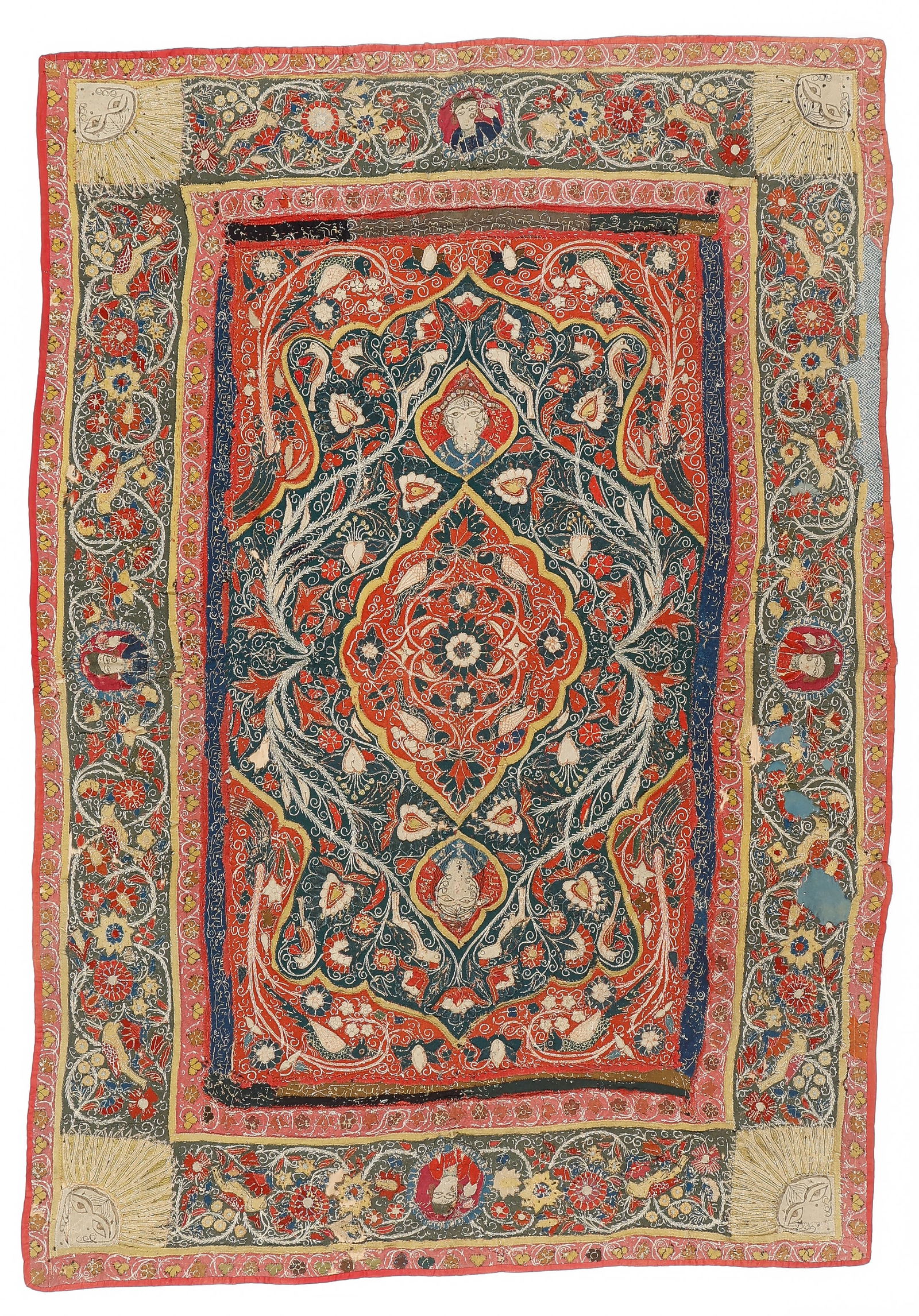 Fine Early Rasht Embroidery, Persia, 19th C., 4'3'' x 6'2'' (1 of 4)