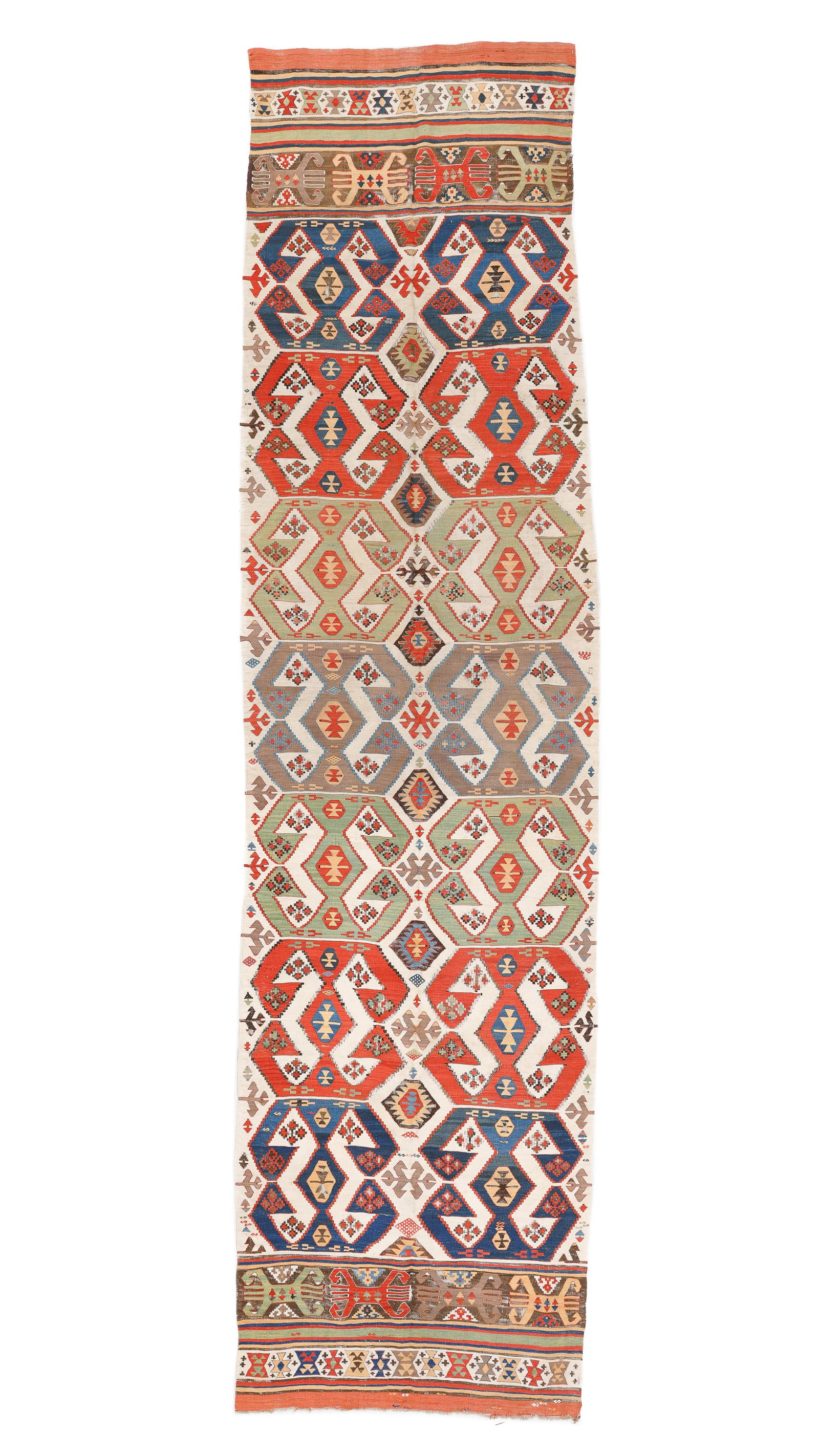 Central Anatolian Kilim Panel, Turkey, 19th C., 3'10'' x 15'3'': Central Anatolian Kilim Panel, Turkey, 19th C., 3'10'' x 15'3'' (117 x 465 cm). Weight: 11 lbs. Material: wool surface, wool warp.