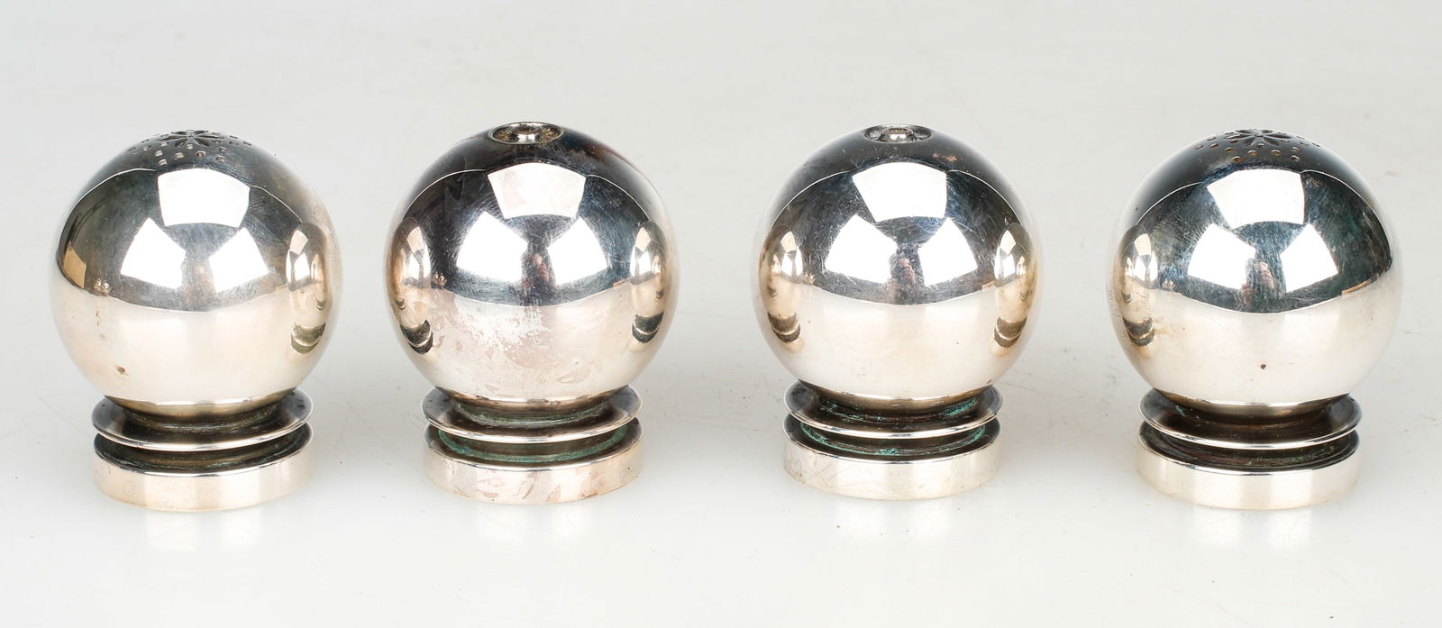 2 Pairs of Georg Jensen Sterling Pyramid Salt and Pepper Shakers (1 of 4)
