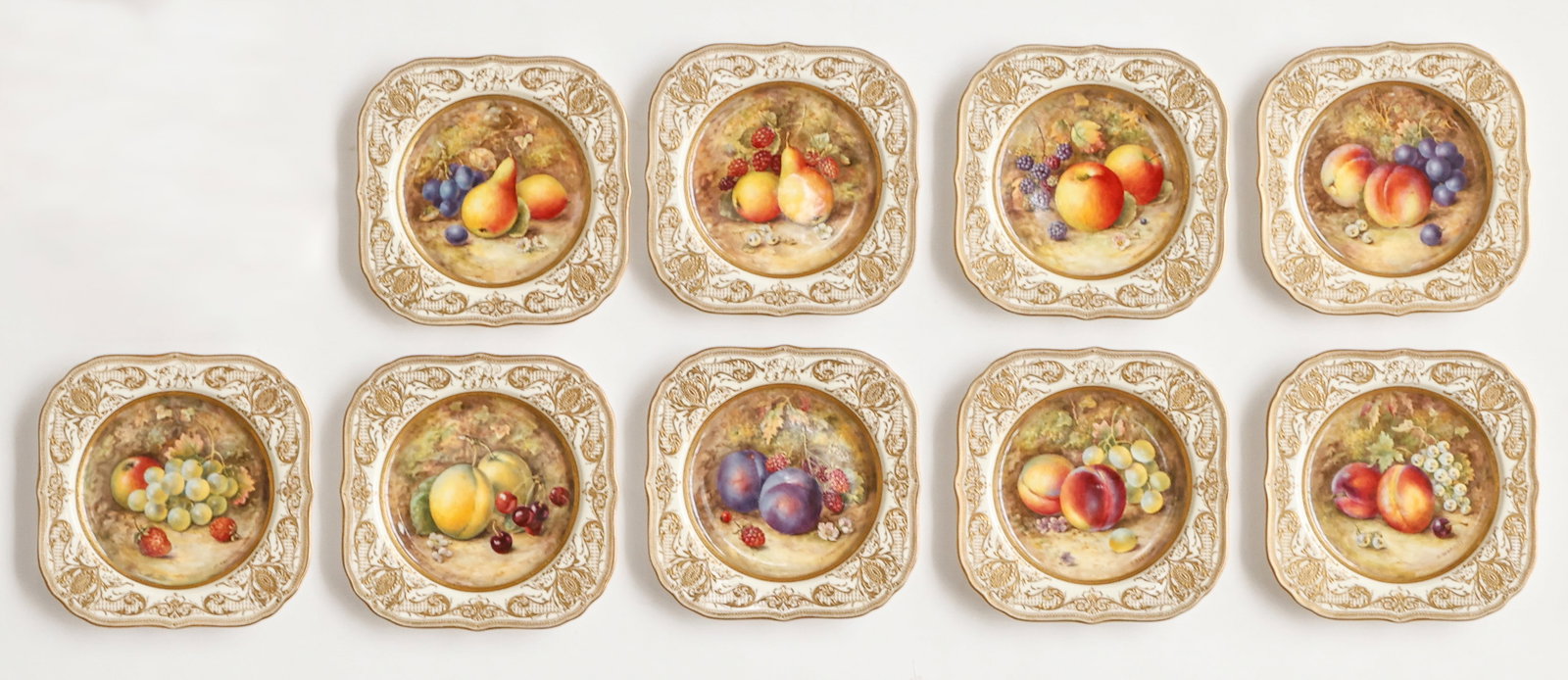 9 Royal Worcester Hand Painted Square 8" Plates by R. Sebright (1 of 7)