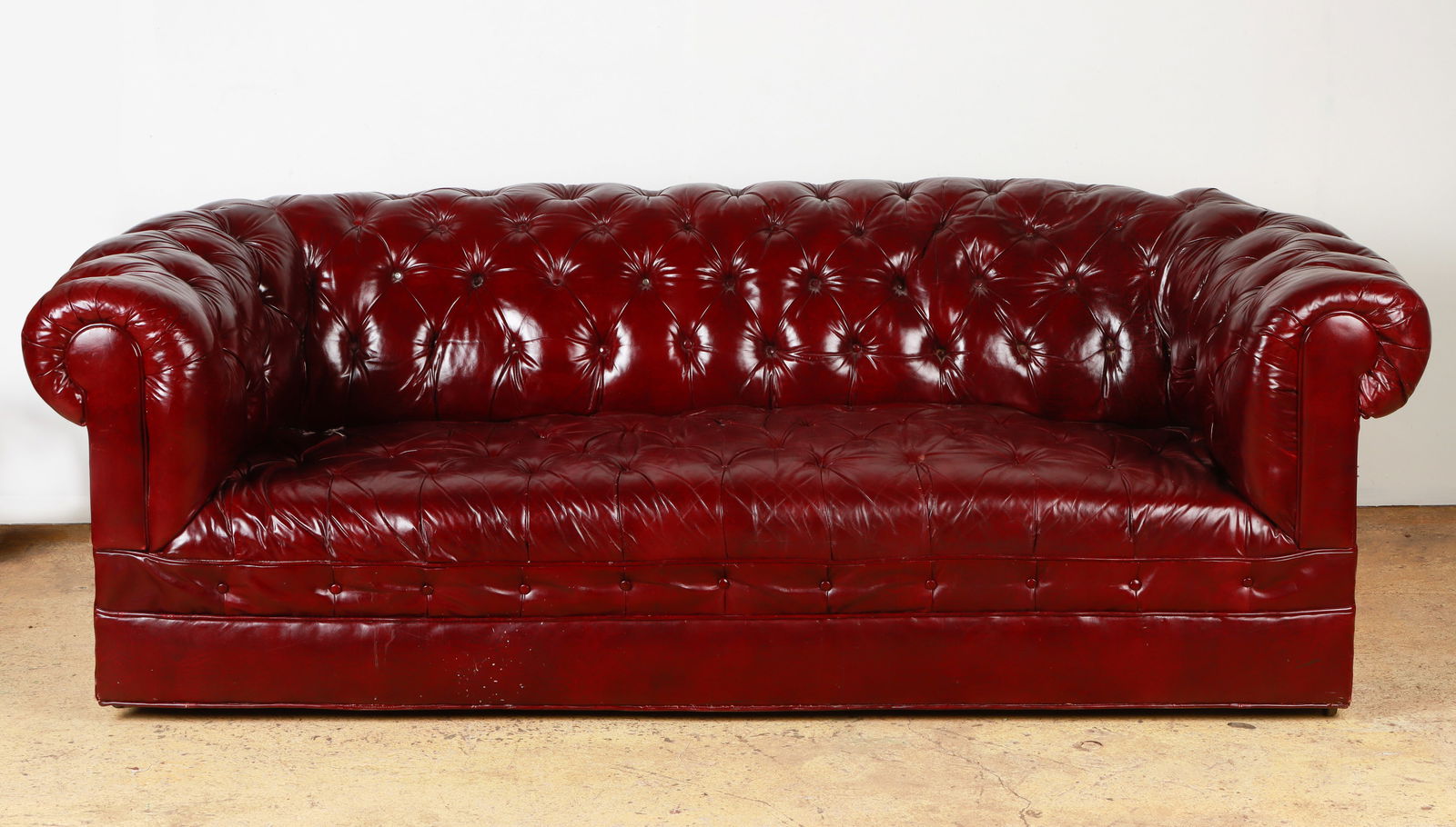 English Chesterfield Burgundy Leather Sofa (1 of 4)