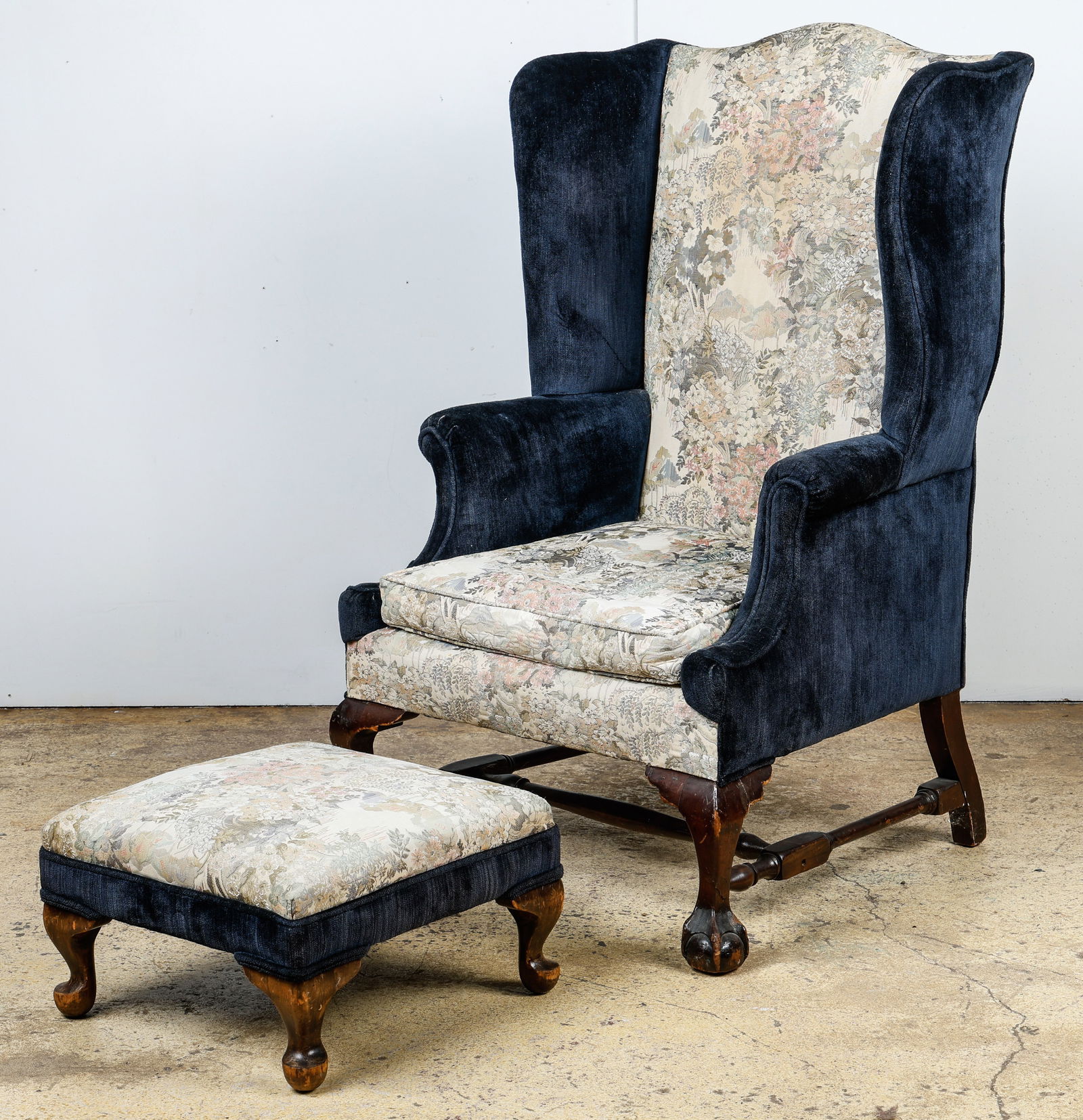 George II Upholstered Wingback Armchair and Associated Foot Stool (1 of 7)