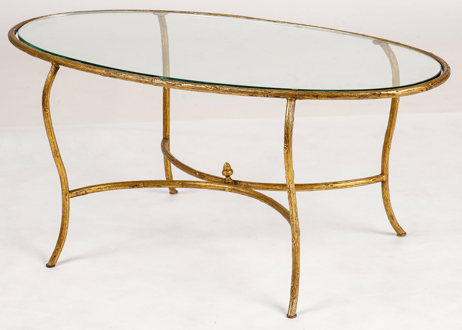 Vintage Bronze Oval Glass Top Coffee Table (1 of 5)