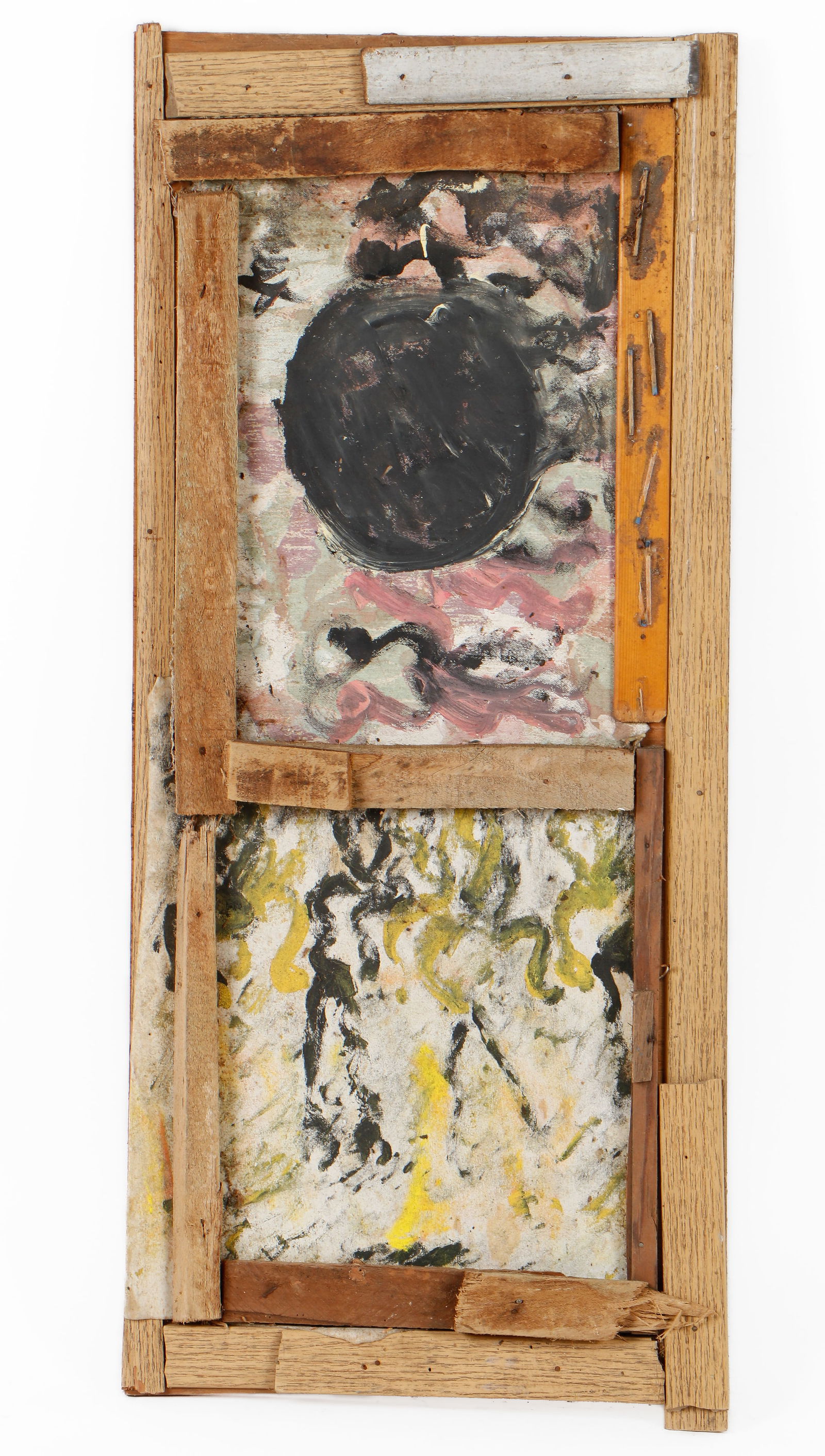 Purvis Young (American, 1943-2010)  Untitled assemblage on canvas with wood, signed. (1 of 2)
