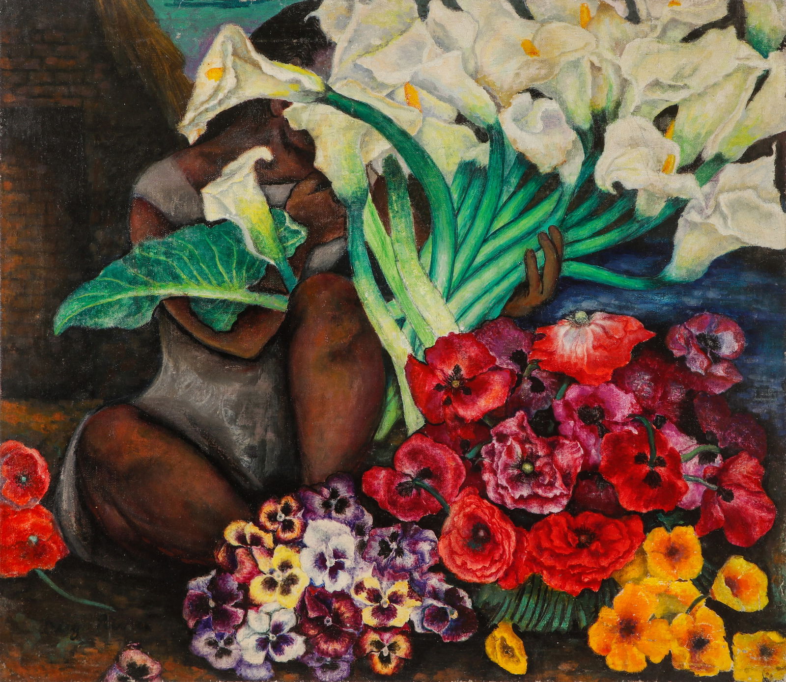 Mexican School (20th c.) "Behind The Calla Lillies" (1 of 3)