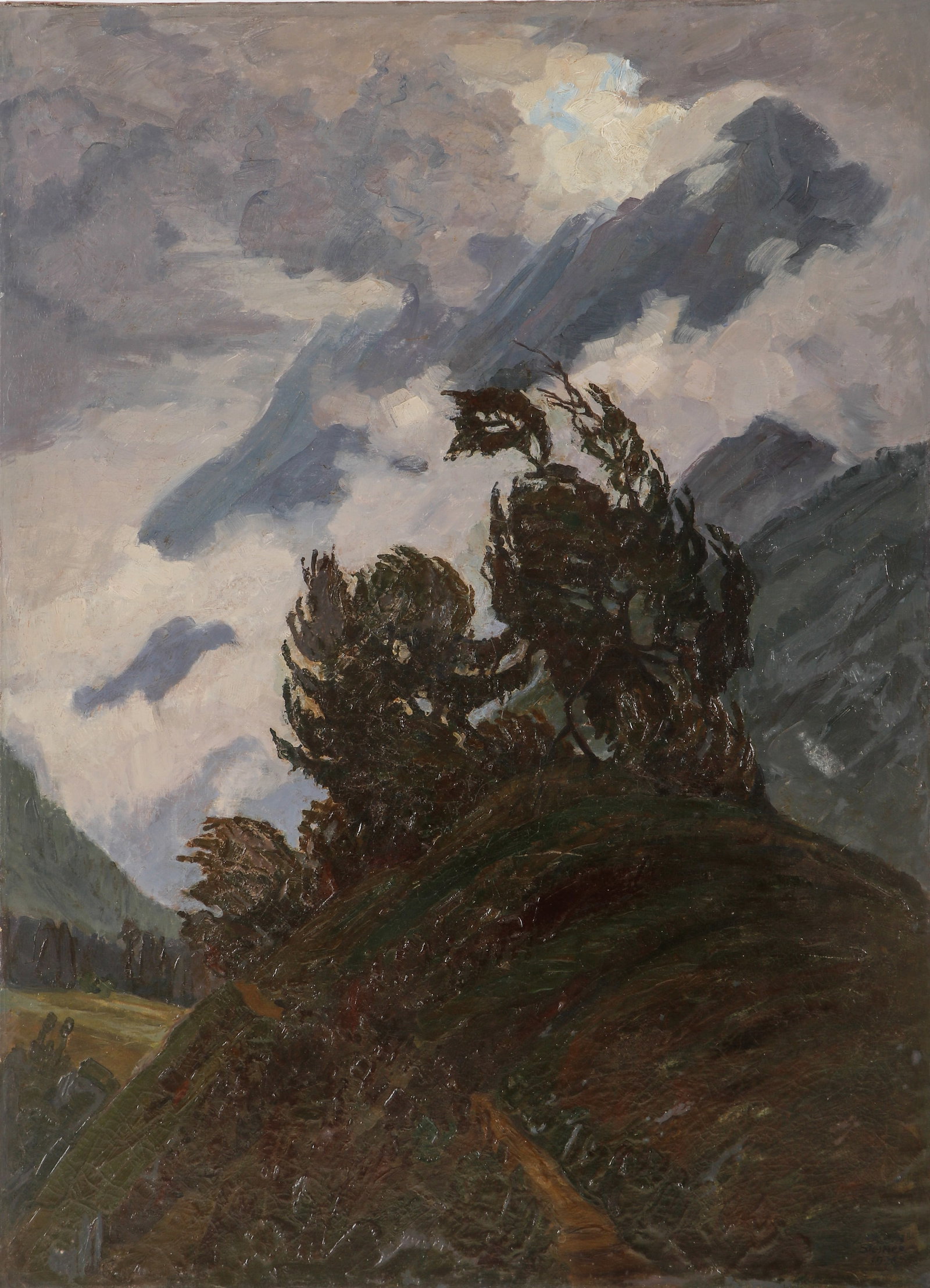 Erwin Steiner (1893-1953) "Alpine Landscape": Erwin Steiner (American, 1893-1953) "Alpine Landscape", 1926, oil painting on canvas, signed. Unframed. Size: 43.5'' x 31.75'', 110 x 81 cm (stretcher).