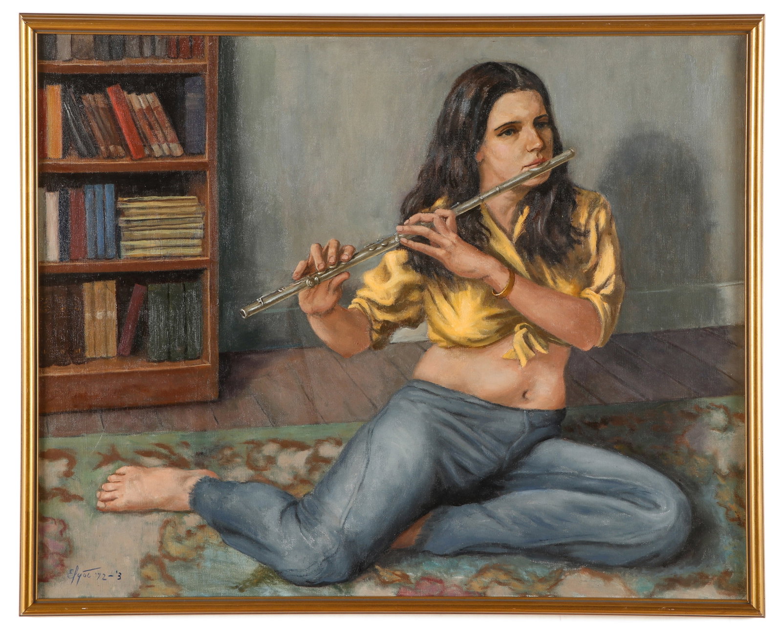 Elyot Henderson (American, 1908-1975) "The Flute Player": Elyot Henderson (American, 1908-1975) "The Flute Player", oil painting on canvas, signed. Framed. Size: 24'' x 30'', 61 x 76 cm (stretcher); 25.5'' x 31.5'', 65 x 80 cm (frame).