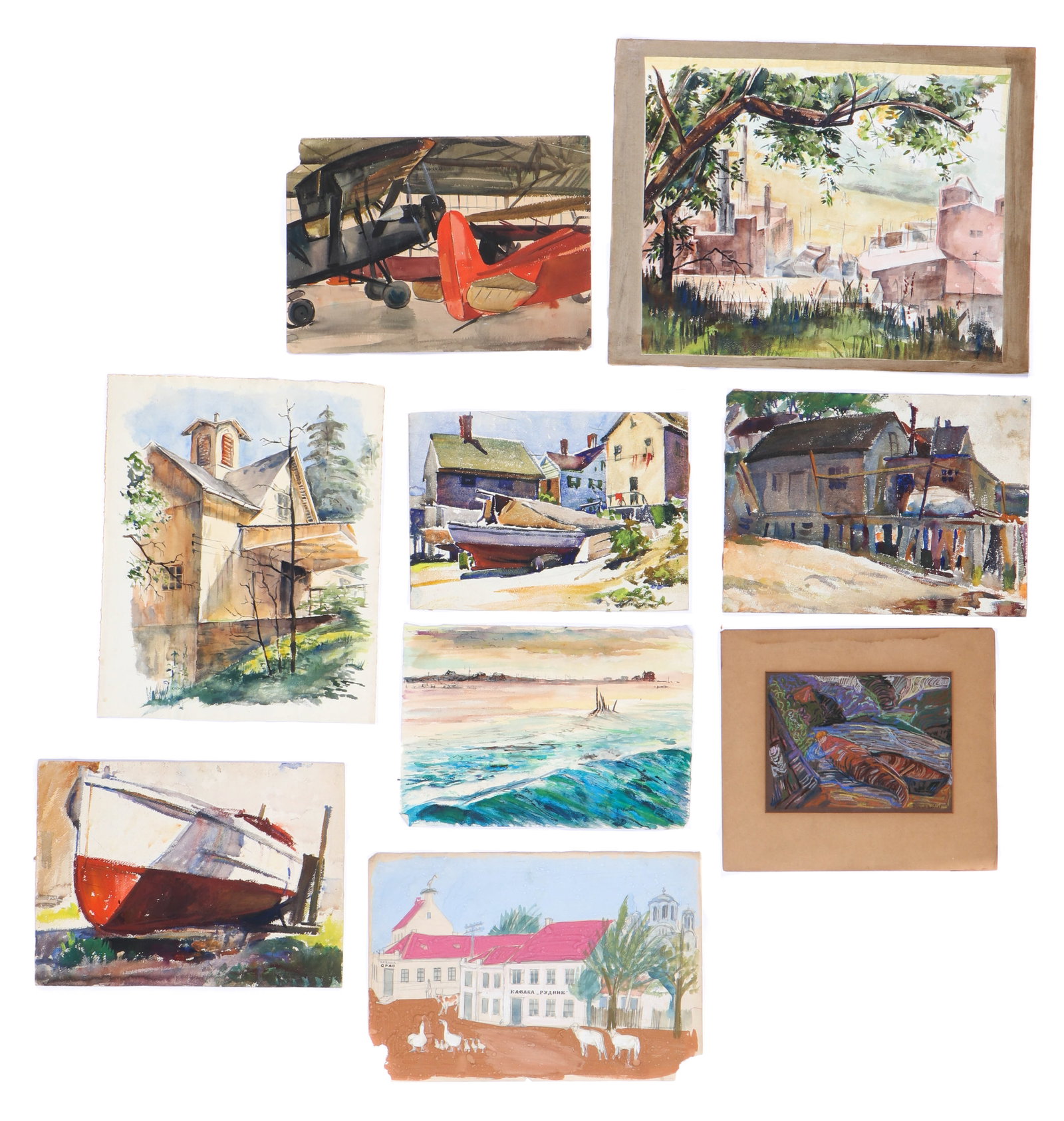 Collector's Lot of American Fine Art: Collector's Lot of American Fine Art. 8 watercolors and 1 pastel. Unframed. Ranging in Size from: 13'' x 18.5'', 33 x 47 cm (sheet) to 19.5'' x 24'', 50 x 61 cm (sheet); 21.5'' x 27.5'', 55 x 70 cm (m
