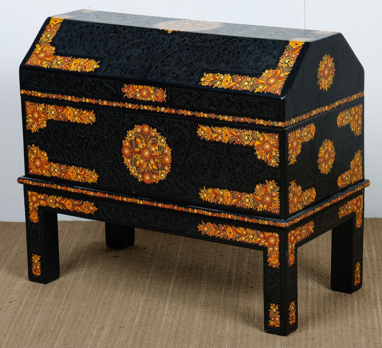Mexican Folk Art Hand-Carved Lacquered Wood "Baul" Wedding Chest On Stand (1 of 7)