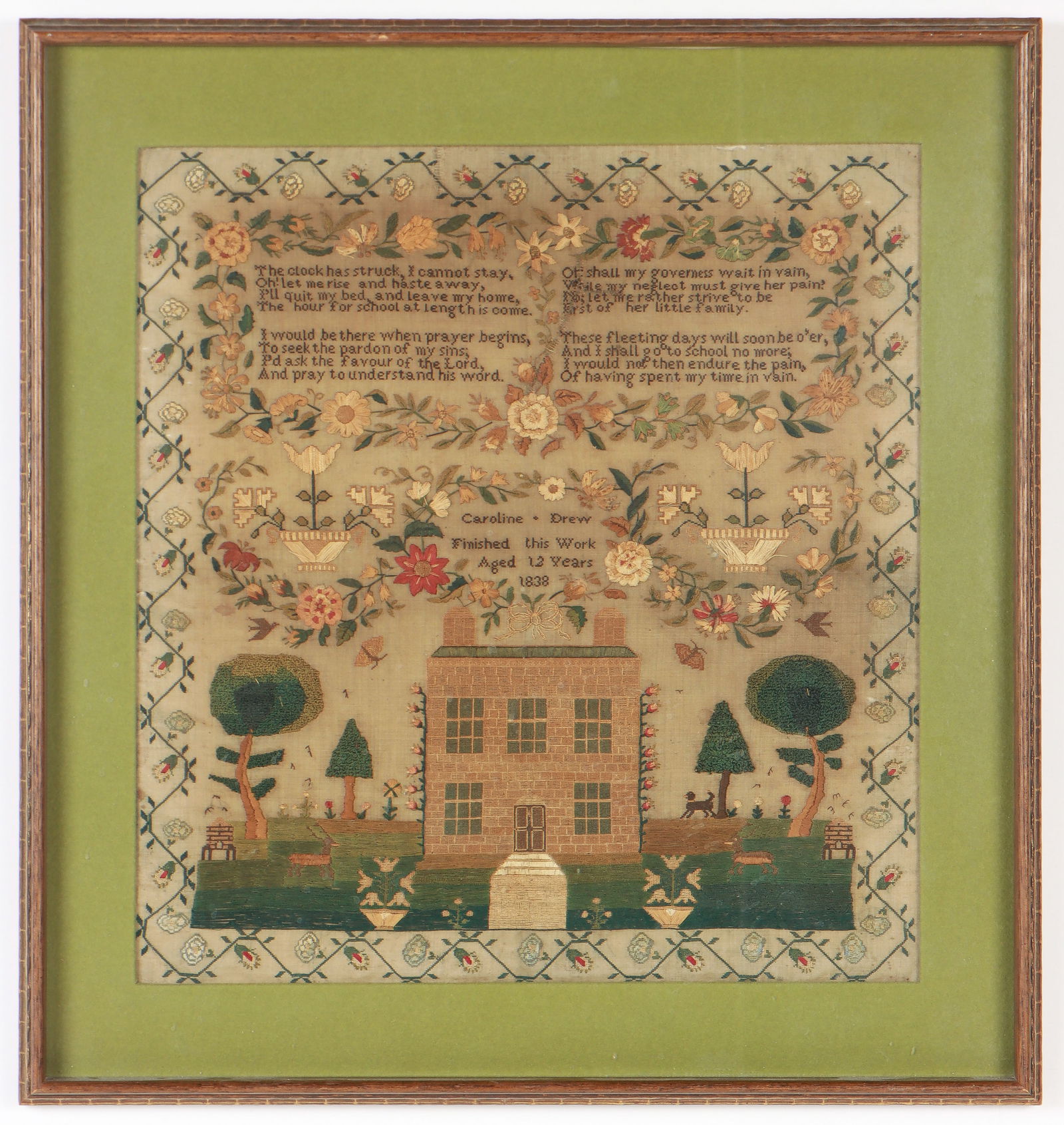 1838 Schoolgirl Needlework Sampler By Caroline Drew Aged 12 Years (1 of 3)