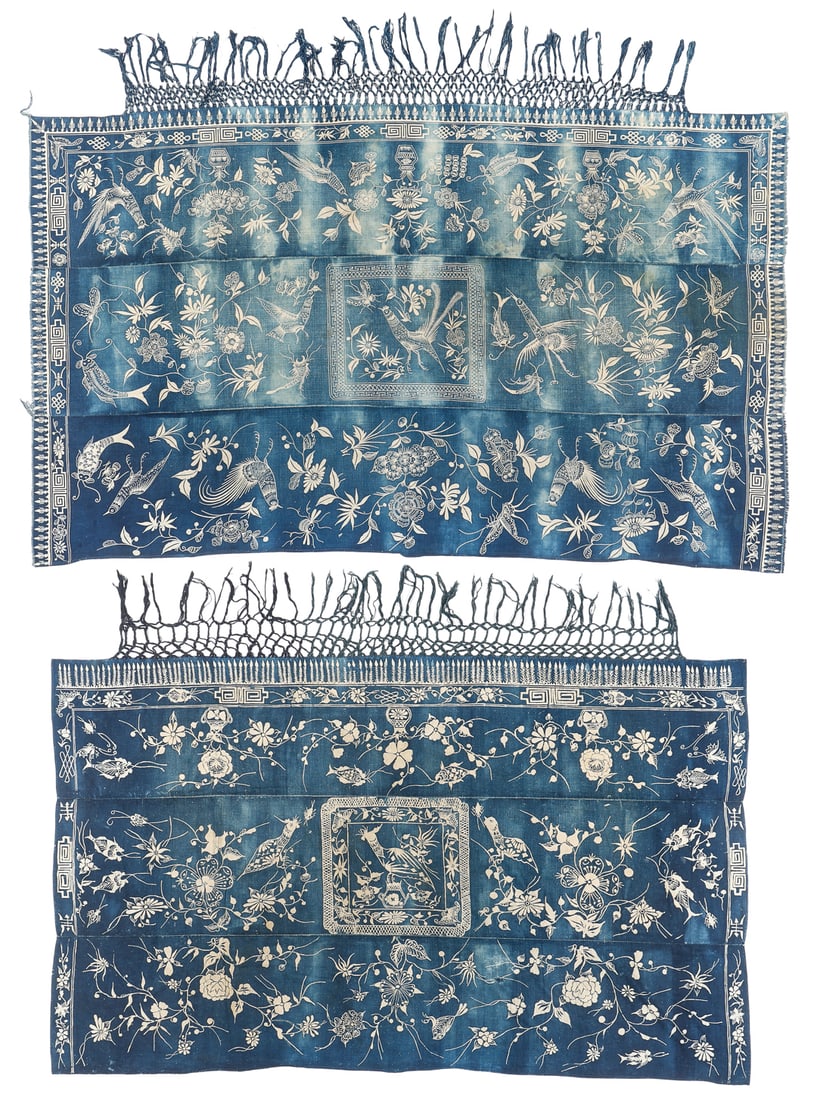 2 Fine Miao Stencil Resist Cotton Batik Bed Cover, China, Early/Mid 20th C. (1 of 9)