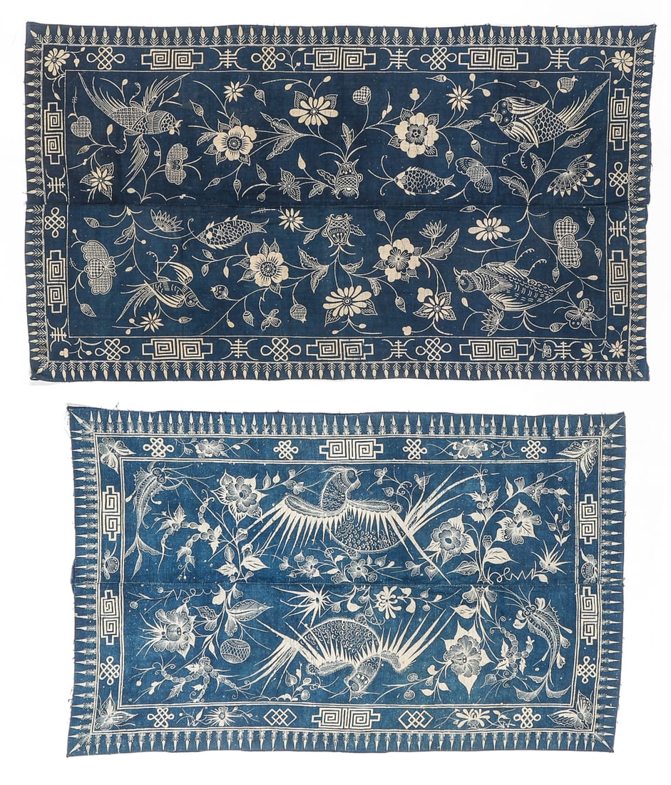 2 Miao Stencil Resist Cotton Batik Bed Cover, China, Early/Mid 20th C. (1 of 5)