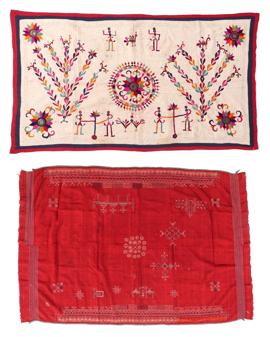 2 Embroidered Textile Bed Covers, India, Early/Mid 20th C., 6'8'' x 4'6'' (1 of 9)