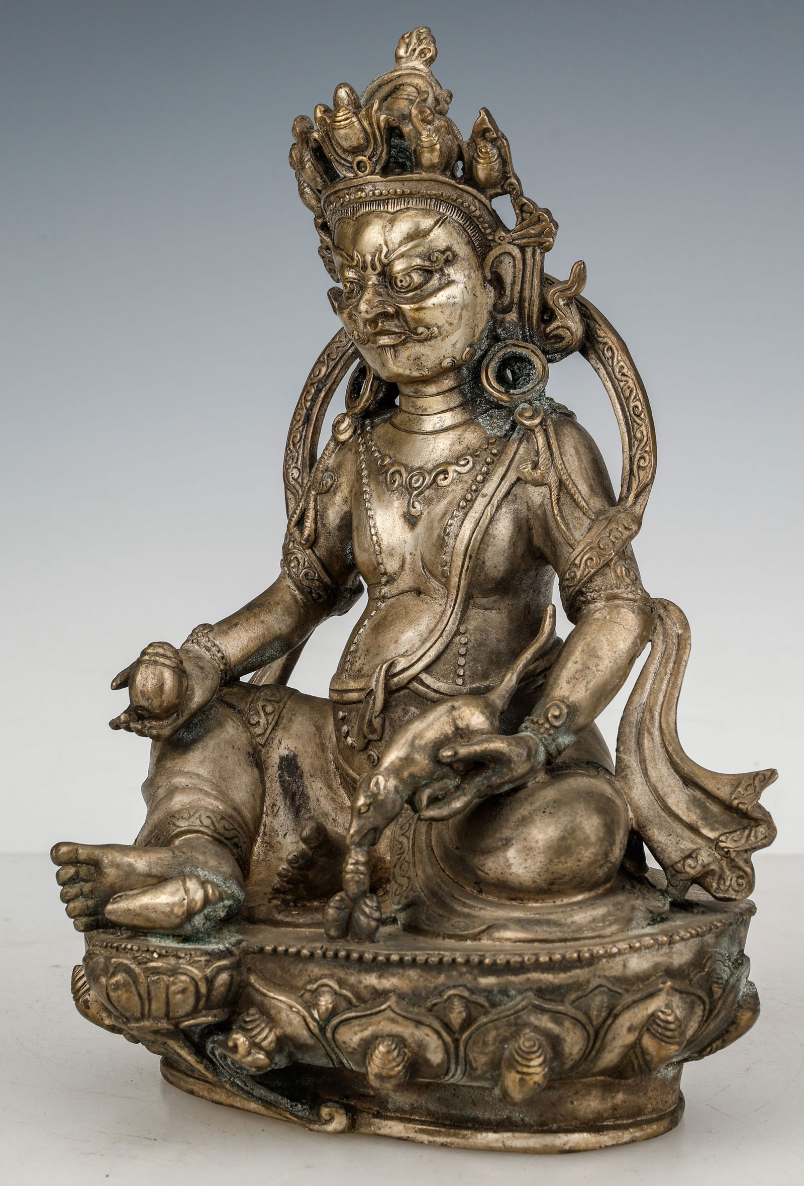 Tibetan Silvered Bronze Figure of Kubera (1 of 6)