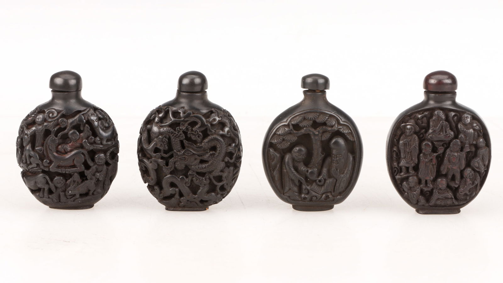 4 Antique Chinese Carved Stone Snuff Bottles (1 of 5)