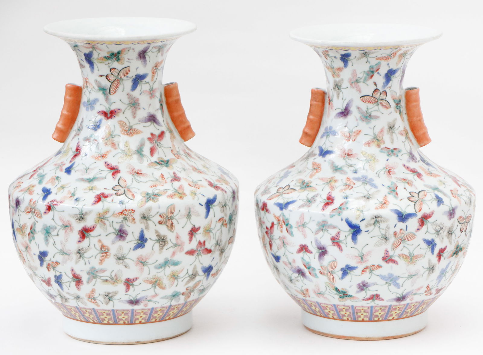 2 Chinese Porcelain Famille Rose 100 Butterfly Porcelain Vases (1 of 6)