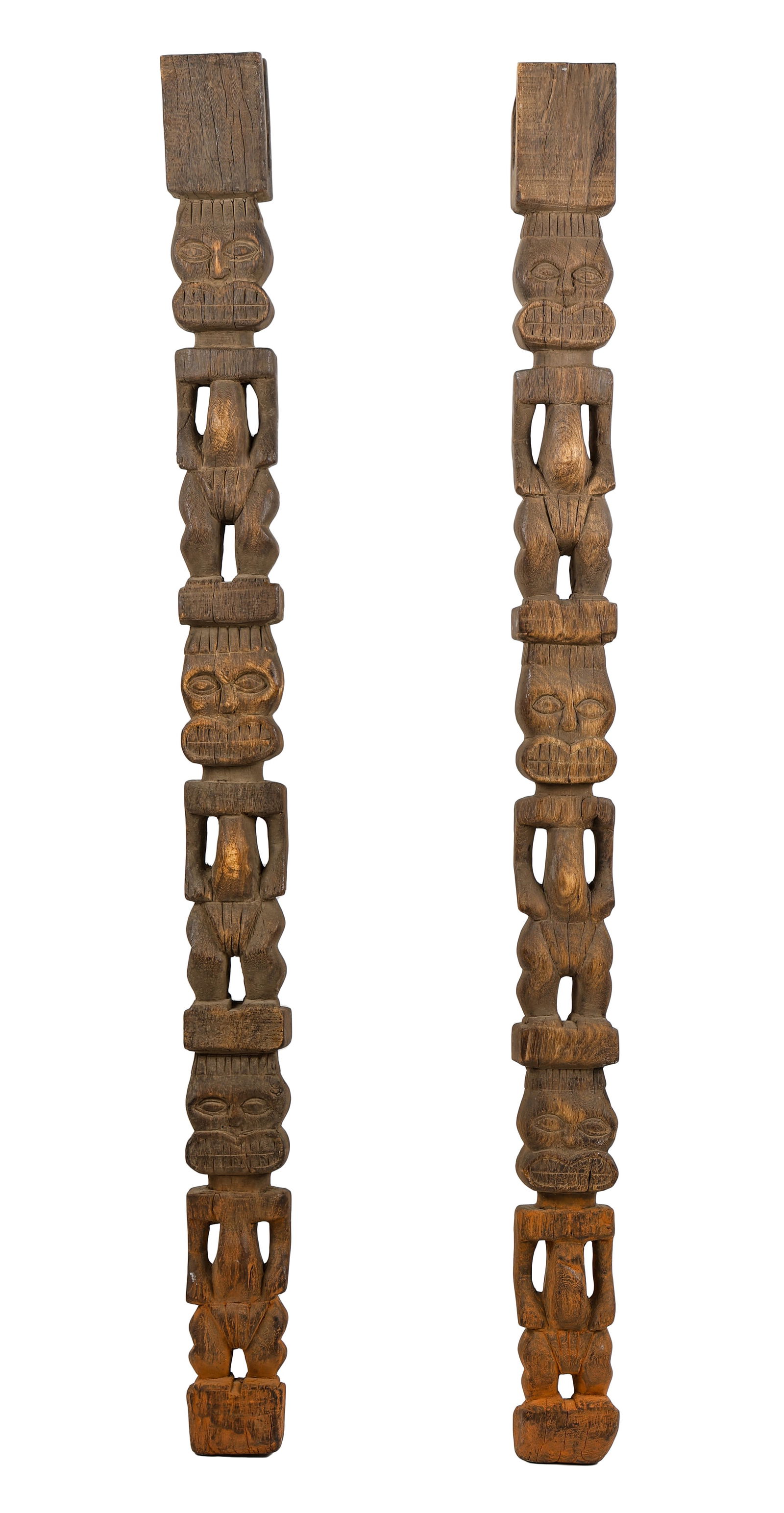 2 Mambila Carved Wood Figural House Posts, Cameroon, Ht. 63" (1 of 5)