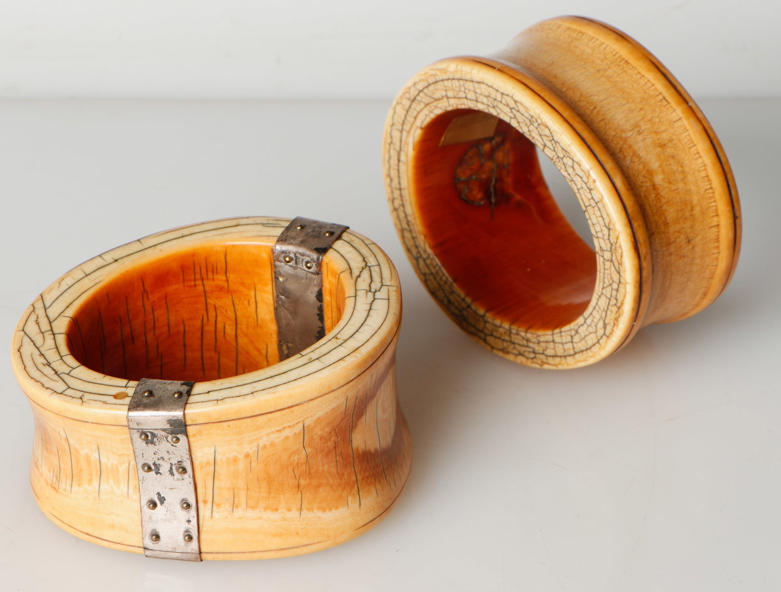2 Antique African Bone Bracelets: 2 Antique African Bone Bracelets. Size: 2.5'' x 5'' x 4'' (6 x 13 x 10 cm).