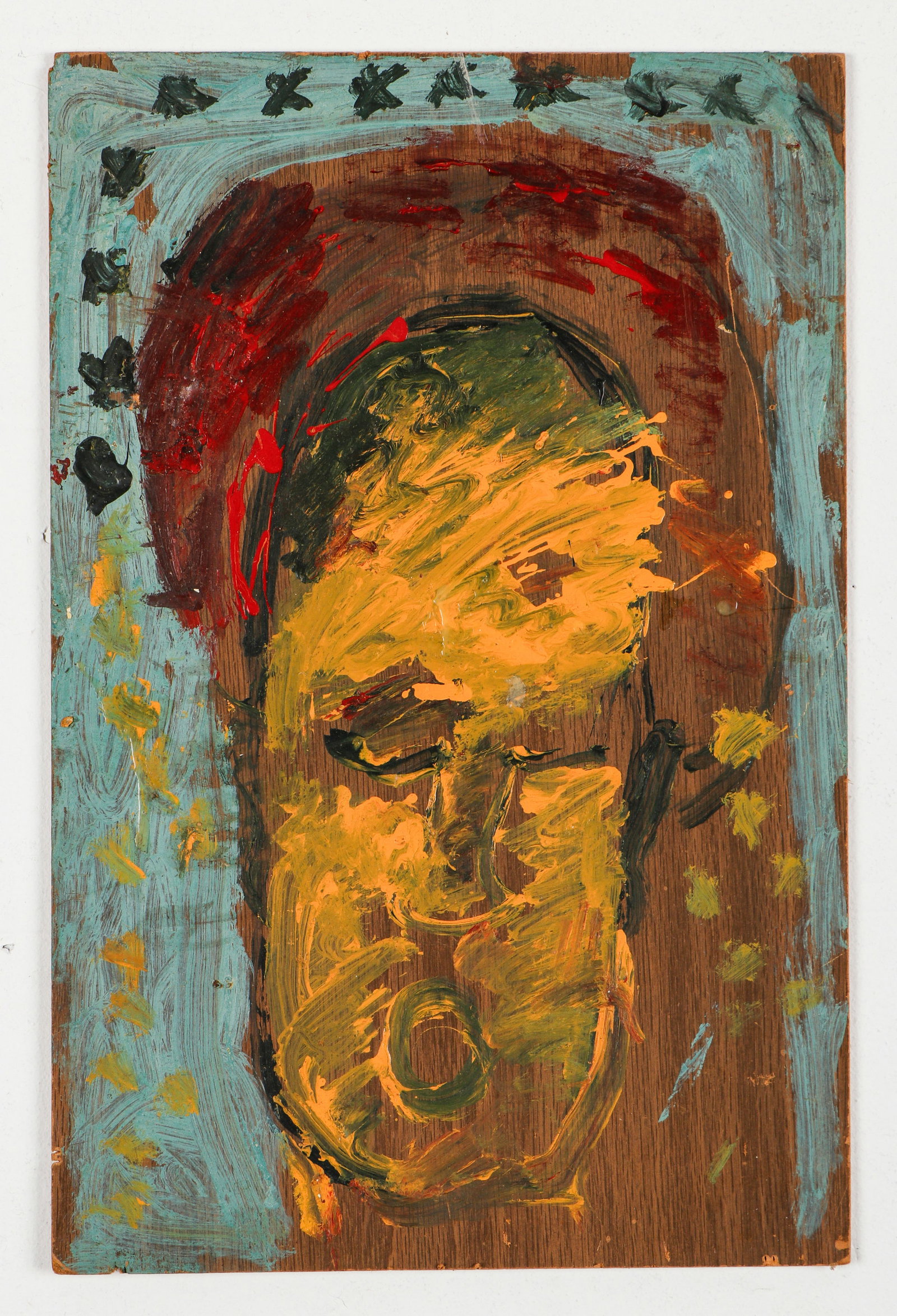 Purvis Young (American, 1943-2010): Purvis Young (American, 1943-2010) Mixed media painting on board, unsigned. Unframed. Size: 19'' x 12.5'' (48 x 32 cm).