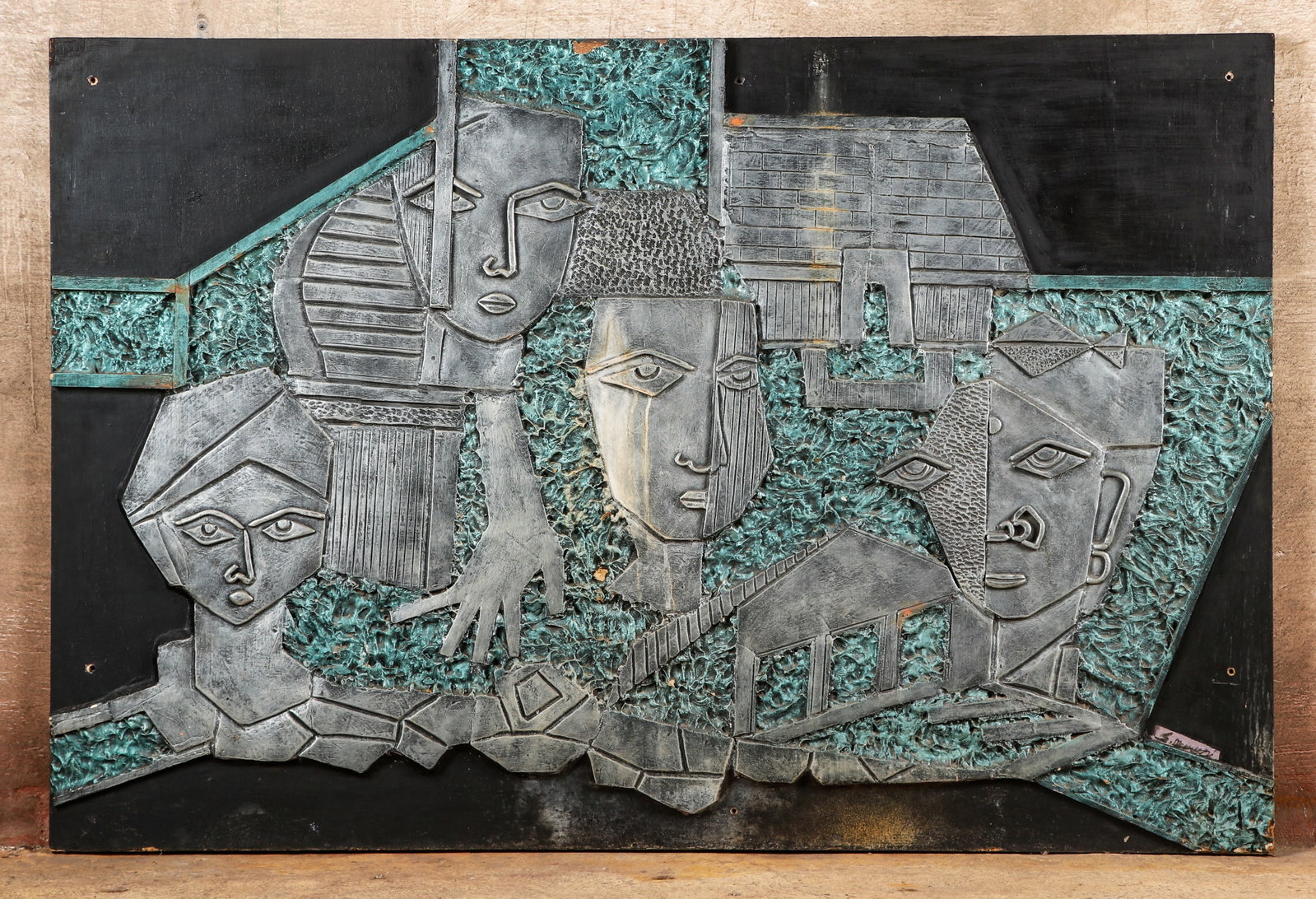 Mid-Century Modern Sculptural Painted Panel: Mid-Century Modern Sculptural Painted Panel, signed. Size: 4'0'' x 6'0'' x 2" (122 x 183 x 5 cm).