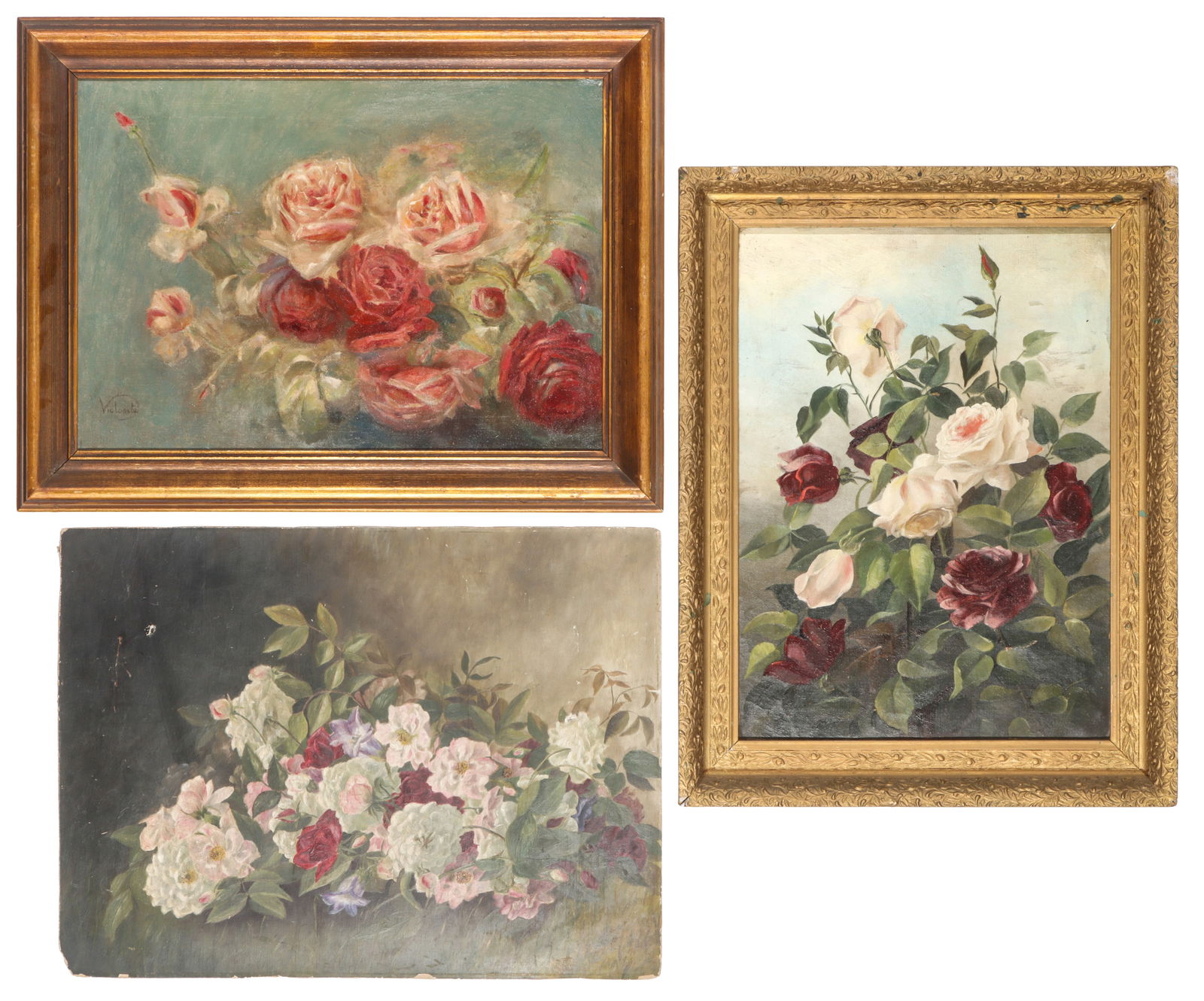 3 Antique Floral Still Life Paintings of Roses (1 of 7)