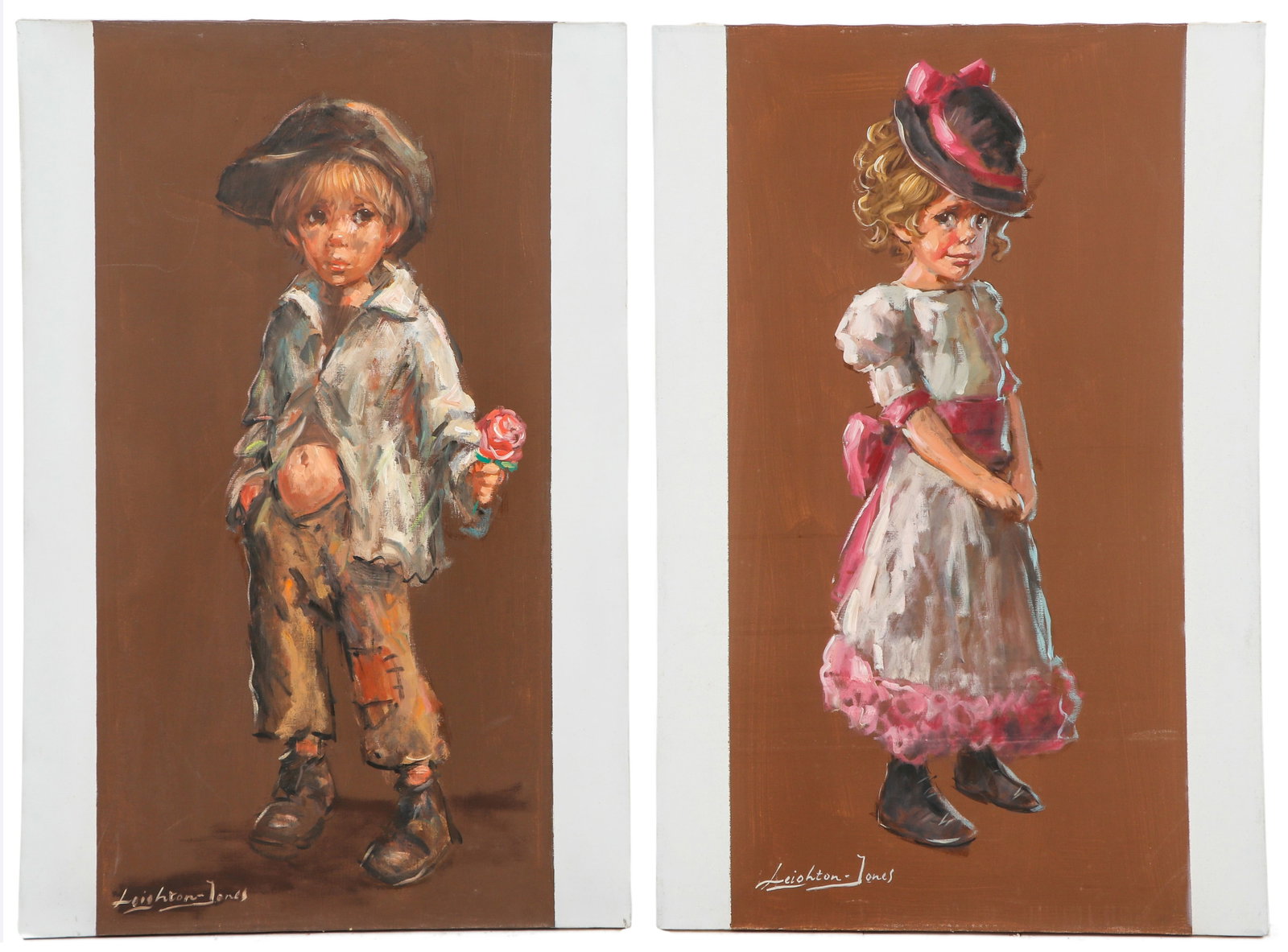 Barry Leighton-Jones (1932-2011) 2 Works: Barry Leighton-Jones (English, 1932-2011) 2 Works: "Boy" and "Girl", oil paintings on canvas, signed. Unframed. Each size: 36'' x 24'', 91 x 61 cm (stretcher). Provenance: From the collection of Fred 
