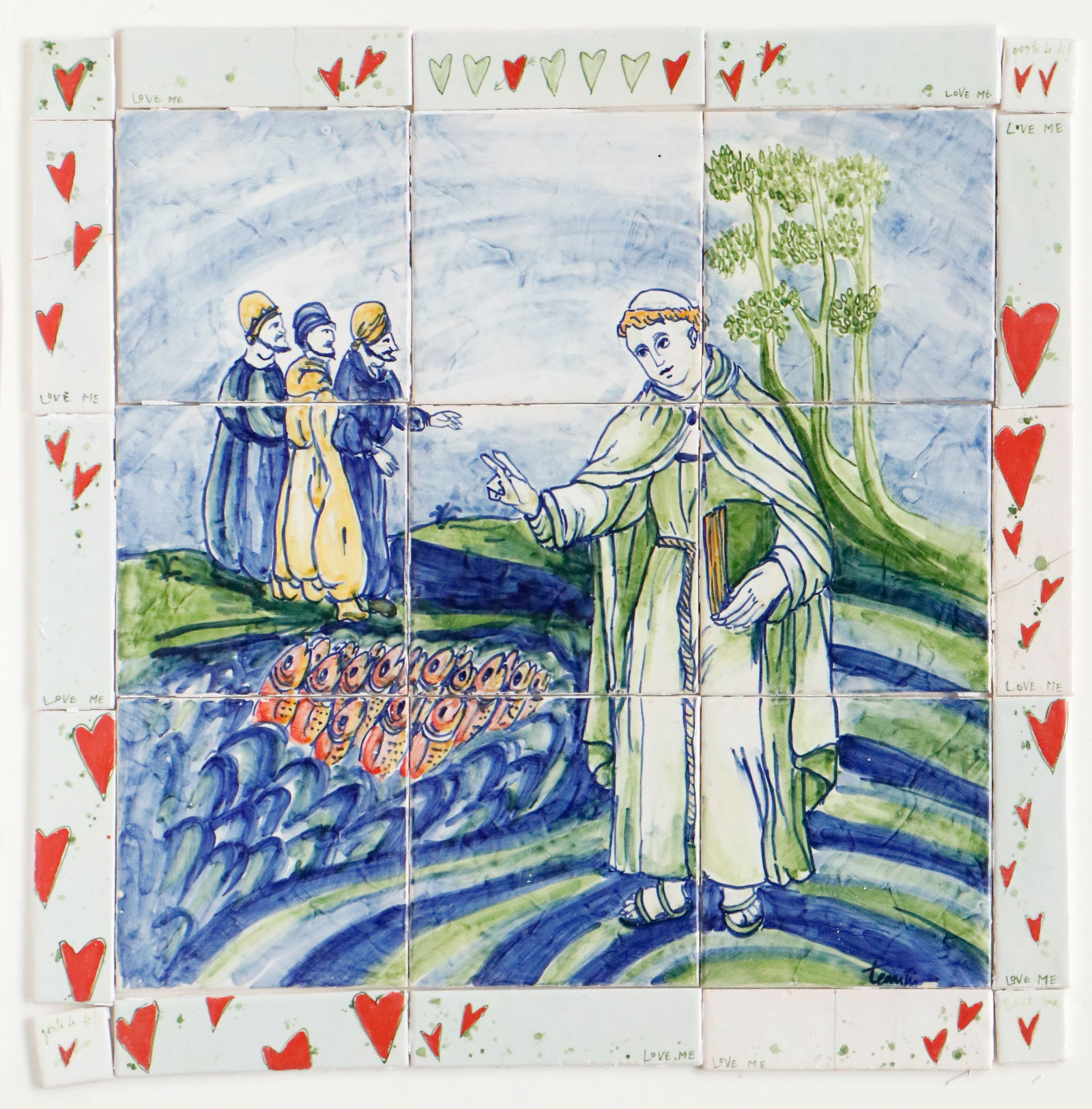 Portuguese Painted Tile Panel Of St. Anthony's Miracle of the Fish (1 of 4)