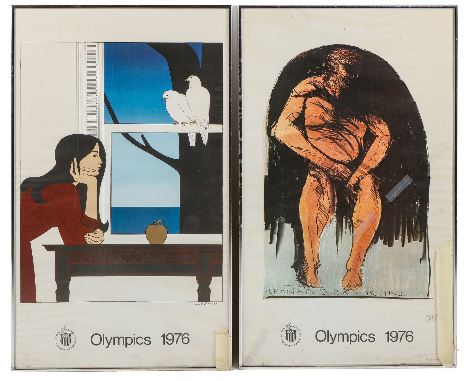 2 Framed Olympics 1976 Posters: 2 Framed Olympics 1976 Posters. Including: Will Barnet (American, 1911-2012) Olympics, 1976 Poster, offset lithograph in colors, signed in lower right recto: Will Barnet/ Together with Leonard Baskin
