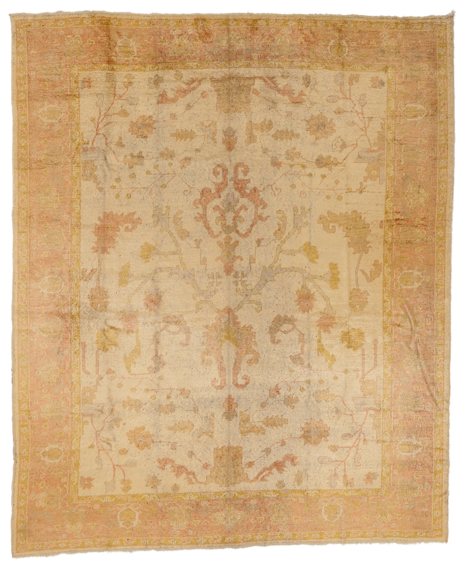 Oushak Rug, Turkey, 20th C., 9'0'' x 11'0'': Oushak Rug, Turkey, 20th C., 9'0'' x 11'0'' (274 x 335 cm). Weight: 58 lbs. Material: wool pile, wool warp, wool weft.