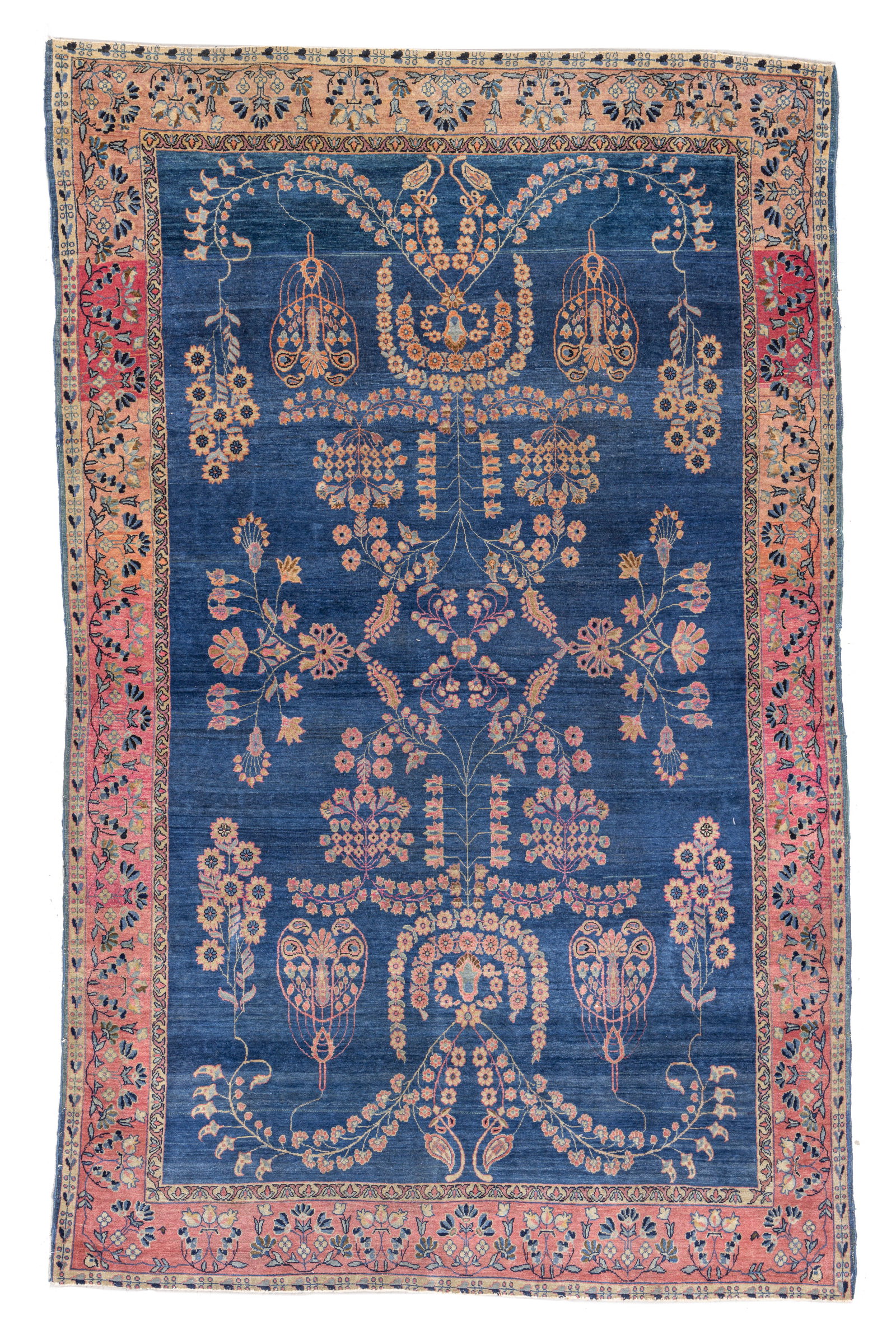 Blue Mahajaran Sarouk Rug, Persia, Ca. 1910, 4'0'' x 6'7'': Blue Mahajaran Sarouk Rug, Persia, Ca. 1910, 4'0'' x 6'7'' (122 x 201 cm). Weight: 14 lbs. Material: wool pile, cotton warp, cotton weft.