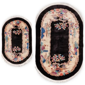 2 Nichols Chinese Art Deco Oval Rugs, Ca. 1930