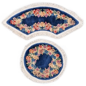 2 Nichols Chinese Art Deco Round & Fan Shaped Rugs, Ca. 1930