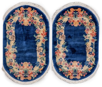 Pair of Nichols Chinese Art Deco Oval Rugs, Ca. 1930