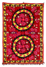 Suzani Tapestry, Uzbekistan, Mid 20th C., 4'5'' x 6'5''