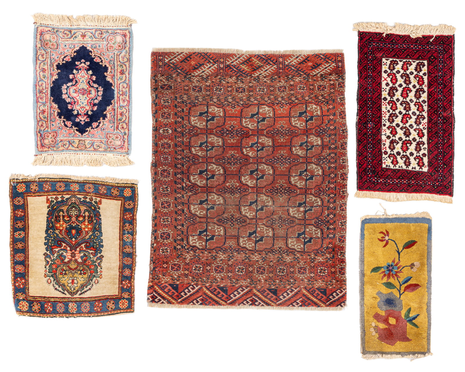 Estate Grouping of 5 Persian, Turkmen, Chinese Small Rugs (1 of 6)