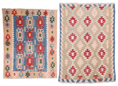 2 Roomsize Kilims, Turkey, Late 20th C