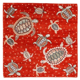 Floating Turtles Rug, India, Late 20th C., 4'0'' x 4'0''