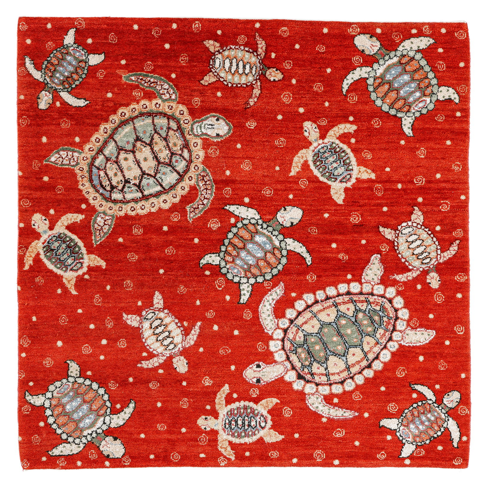 Floating Turtles Rug, India, Late 20th C., 4'0'' x 4'0'' (1 of 4)
