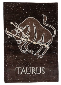 Horoscope Sign Rug: Taurus, India, Late 20th C., 4'2'' x 6'2''