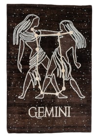 Horoscope Sign Rug: Gemini, India, Late 20th C., 4'2'' x 6'2''